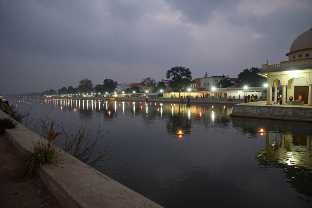 Loy Krathong Lantern on Night River in Jhelum Hall in in a prayer hall in Jhelum