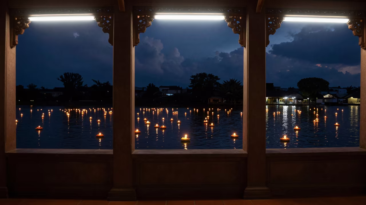 Loy Krathong Lantern Floating on River in Nantes Hall in in a ceremonial hall in Nantes