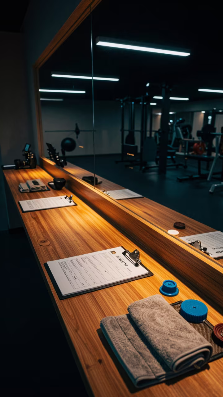 Luanda Gym Clipboard Night Recovery Desk in at a gym check-in desk in Luanda