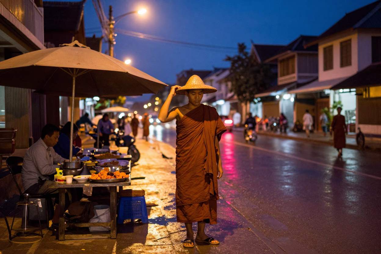 Luang Prabang Adjusting Hat in in Luang Prabang, Laos