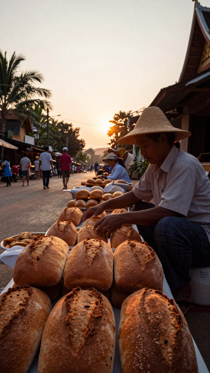 Luang Prabang Bread at Sunset Light in in Luang Prabang, Laos
