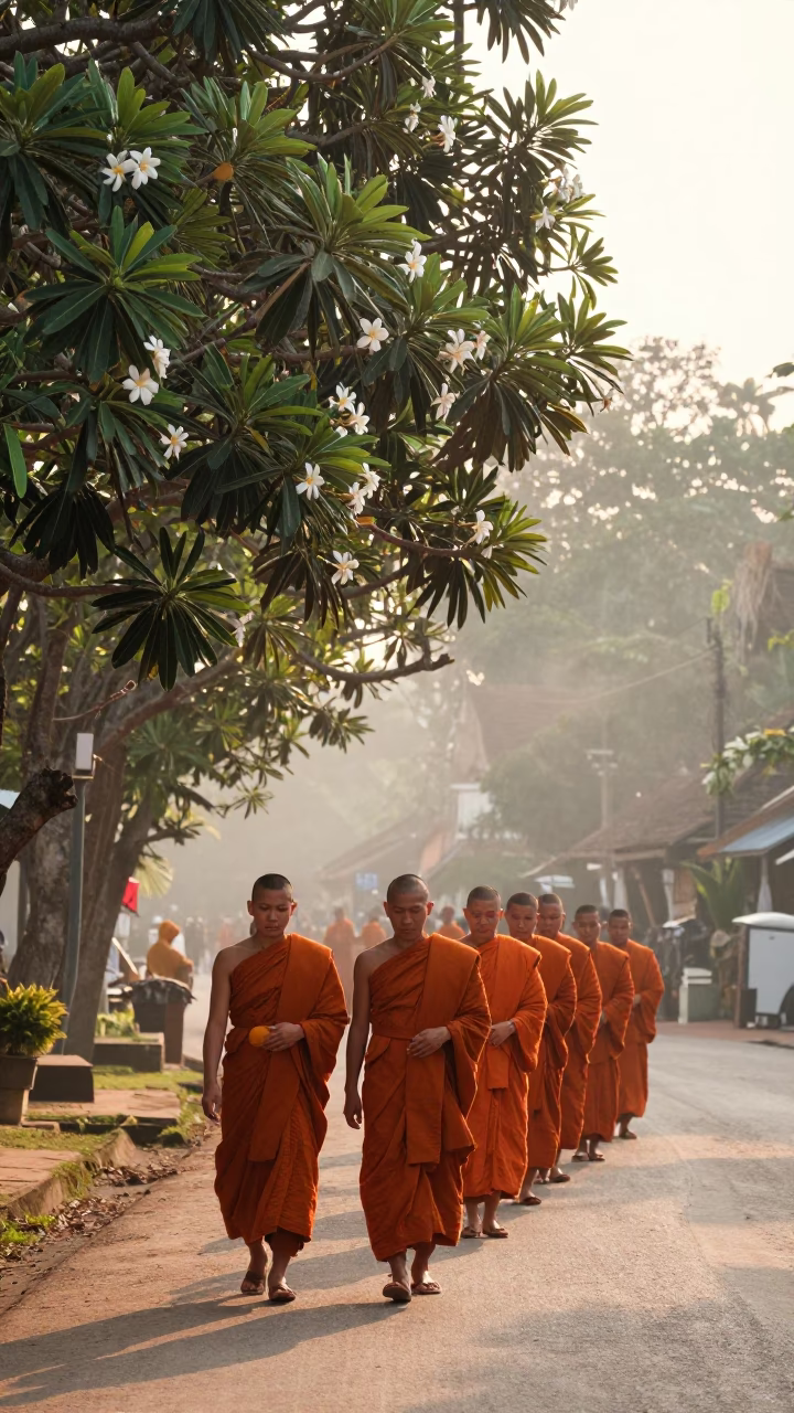 Luang Prabang Giving Ceremony at The Early Morning Light in in Luang Prabang, Laos