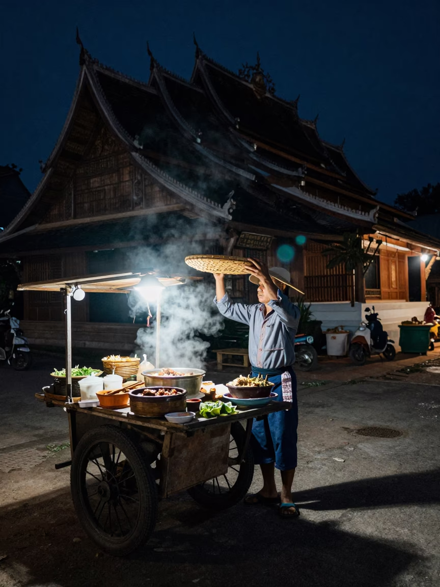 Luang Prabang Local Cuisine at Midnight Light in in Luang Prabang, Laos