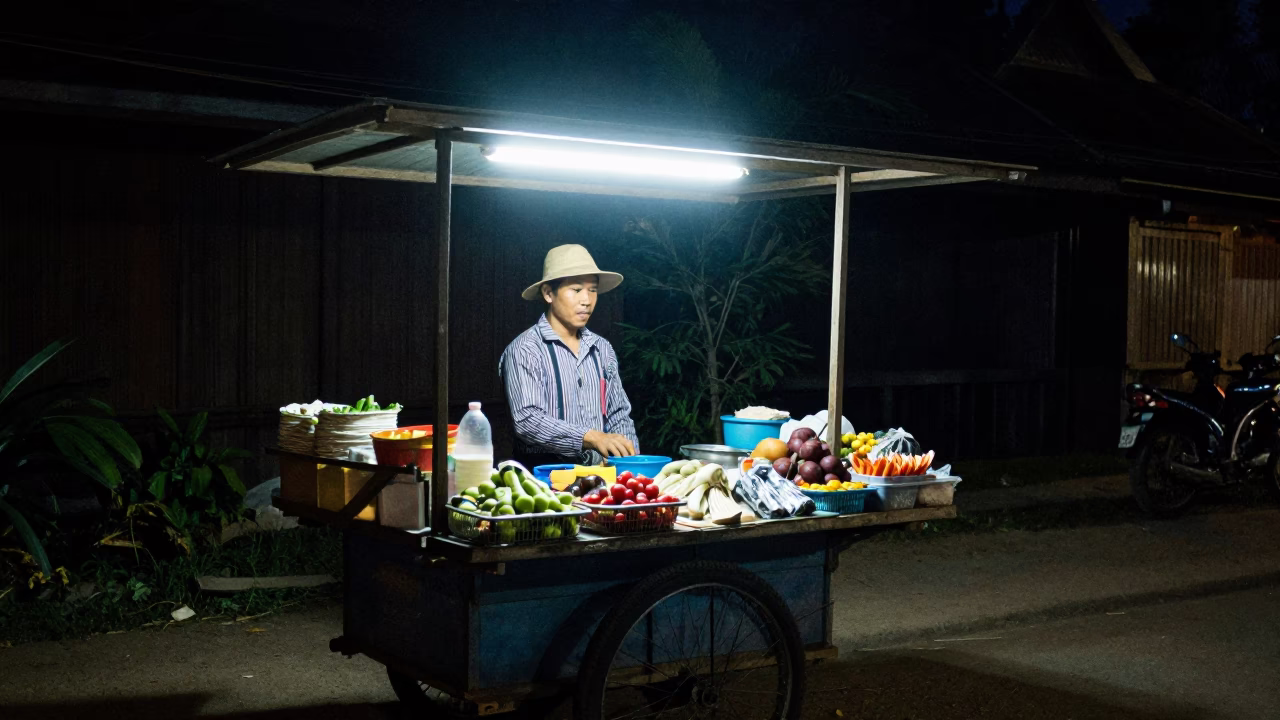 Luang Prabang Street Vendor at Deep In The Night Light in in Luang Prabang, Laos