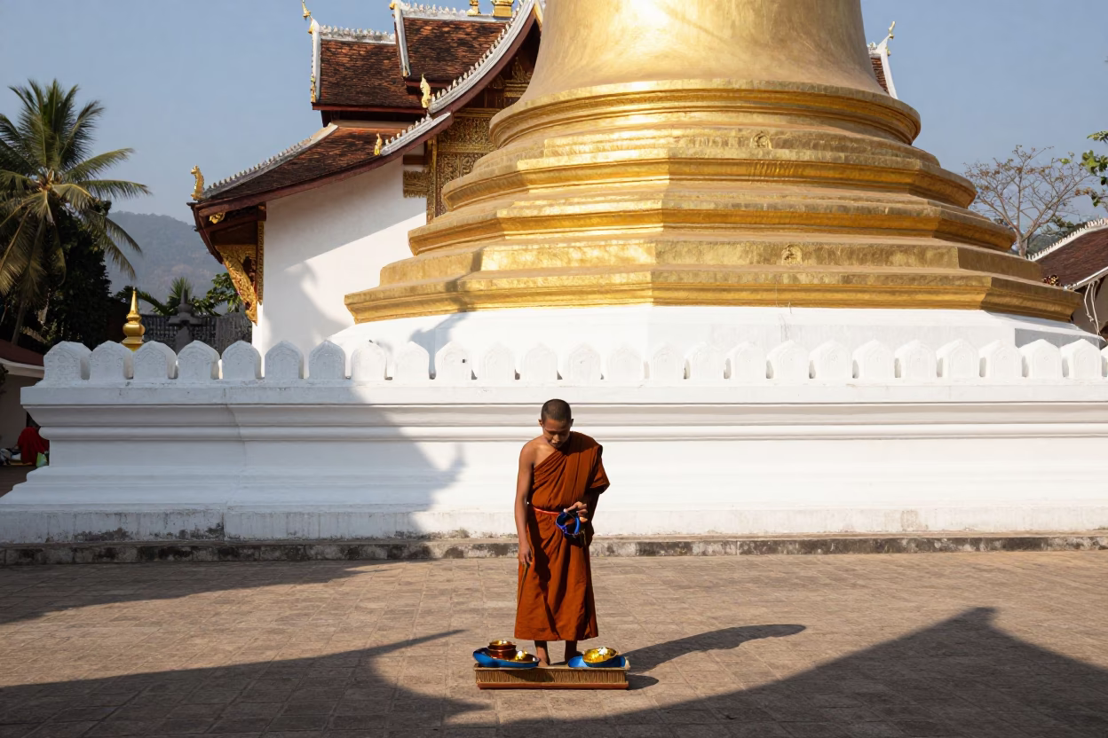 Luang Prabang Sweeping Courtyard in in Luang Prabang, Laos
