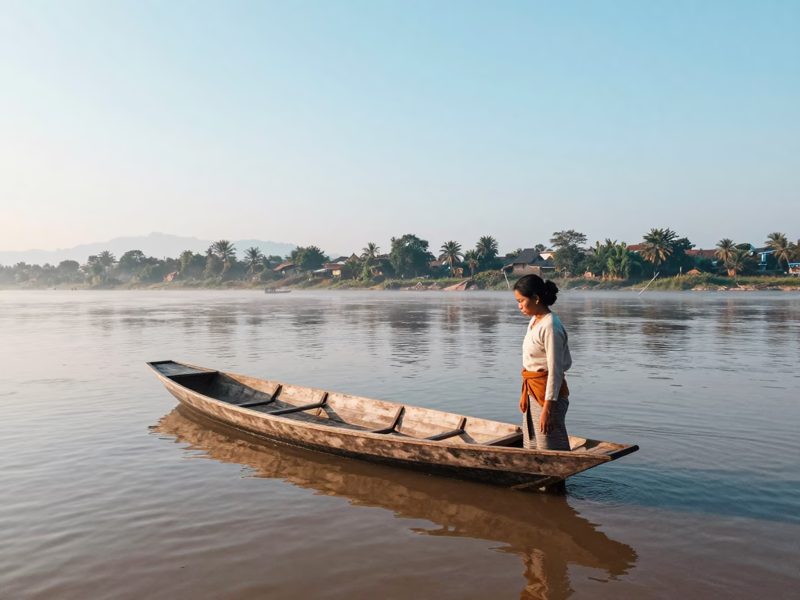 Luang Prabang Woman Wading in in Luang Prabang, Laos