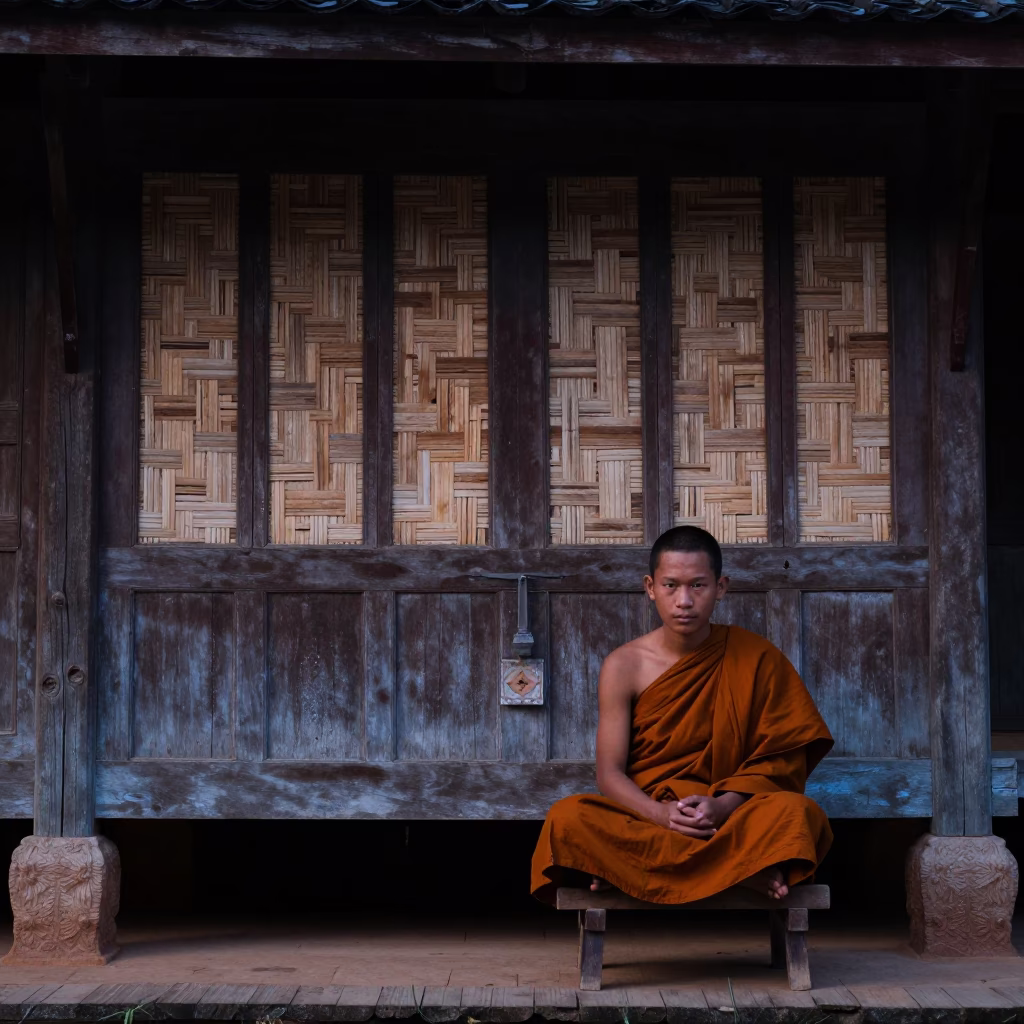 Luang Prabang Woven Cane at Sunrise Light in in Luang Prabang, Laos