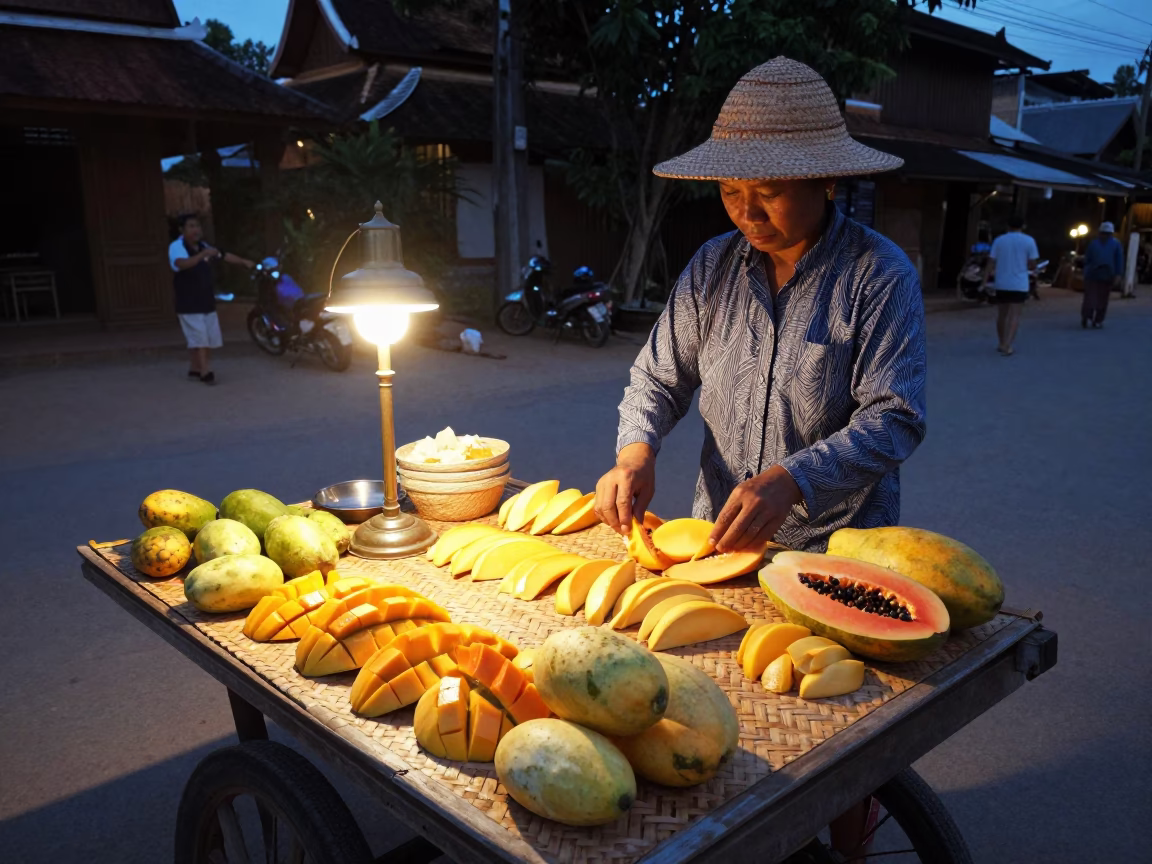 Luang Prabang Woven Mats at Evening Light in in Luang Prabang, Laos