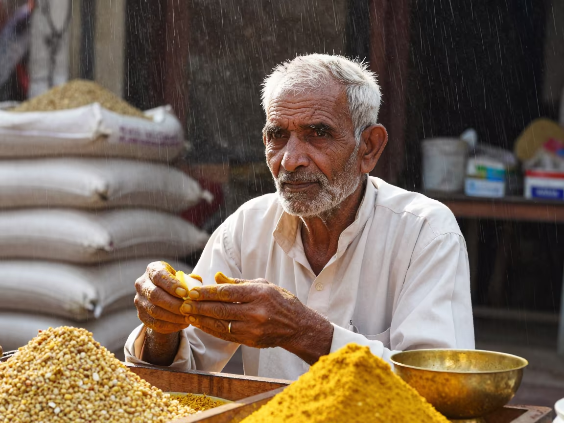 Ludhiana Spice Trader Turmeric Fingers in in the old quarter in Ludhiana