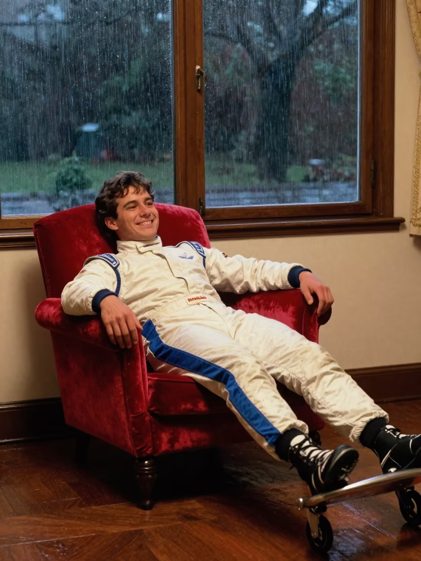 Luge Athlete on Velvet Chair Night Monsoon in on a velvet chair near Santa Cruz