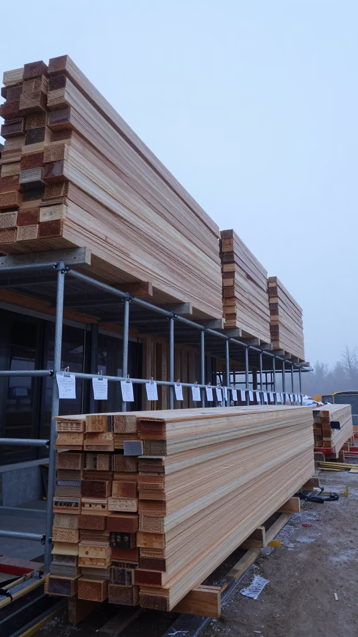 Lumber Row on New Brunswick Scaffold at Dawn in along a scaffolded facade in New Brunswick