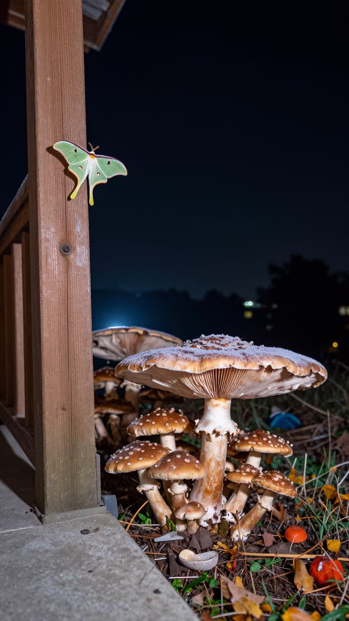 Luna Moth on Ridge Porch Under Starlight in on a wind-scoured ridge near Vehari