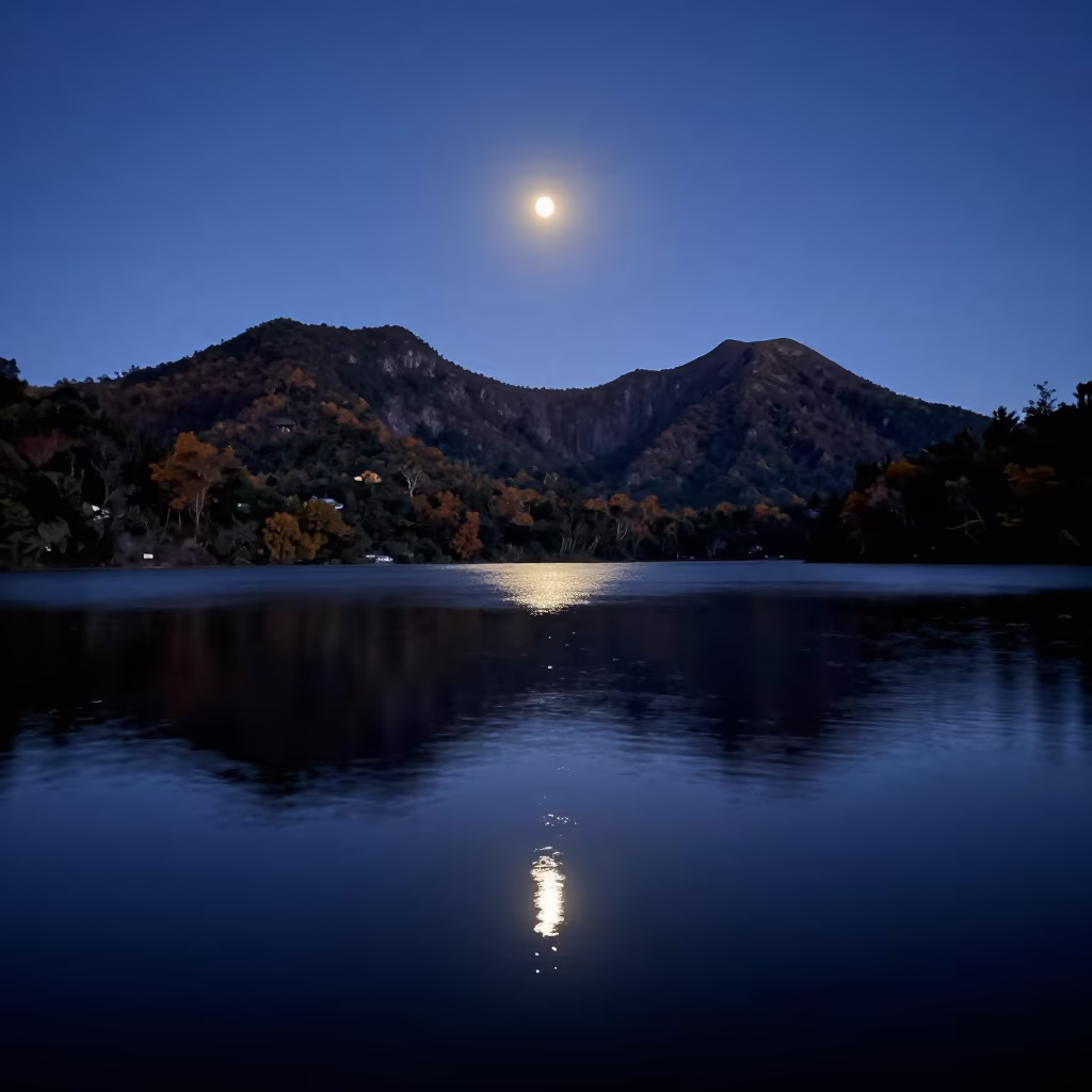 Lunar Crescent Over Costa Rican Fjord Twilight in from a quiet alpine saddle in Costa Rica