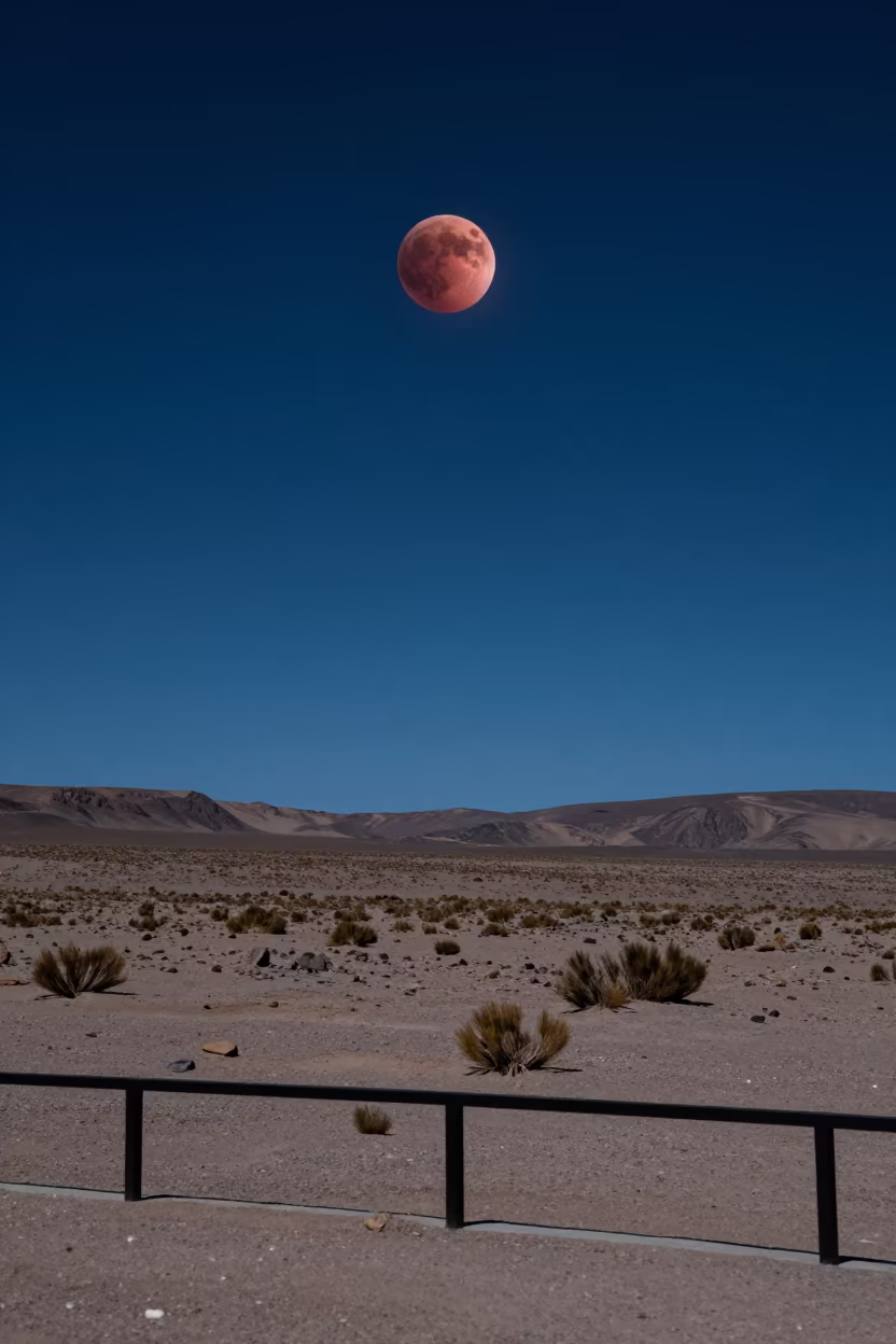 Lunar Eclipse Over Peruvian Desert Plain in beneath a dark-sky overlook in Peru