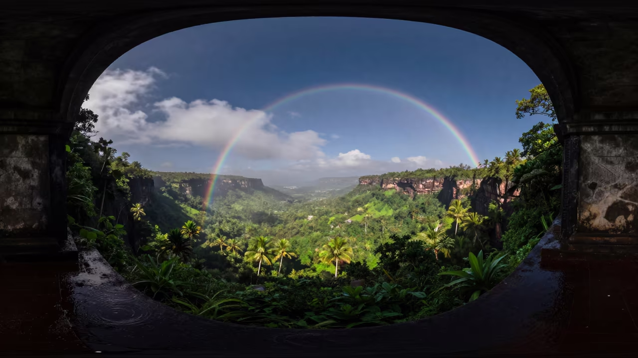 Lunar Rainbow Over Kerala Gorge at Night in beneath thin cloud gaps and stars in Kerala