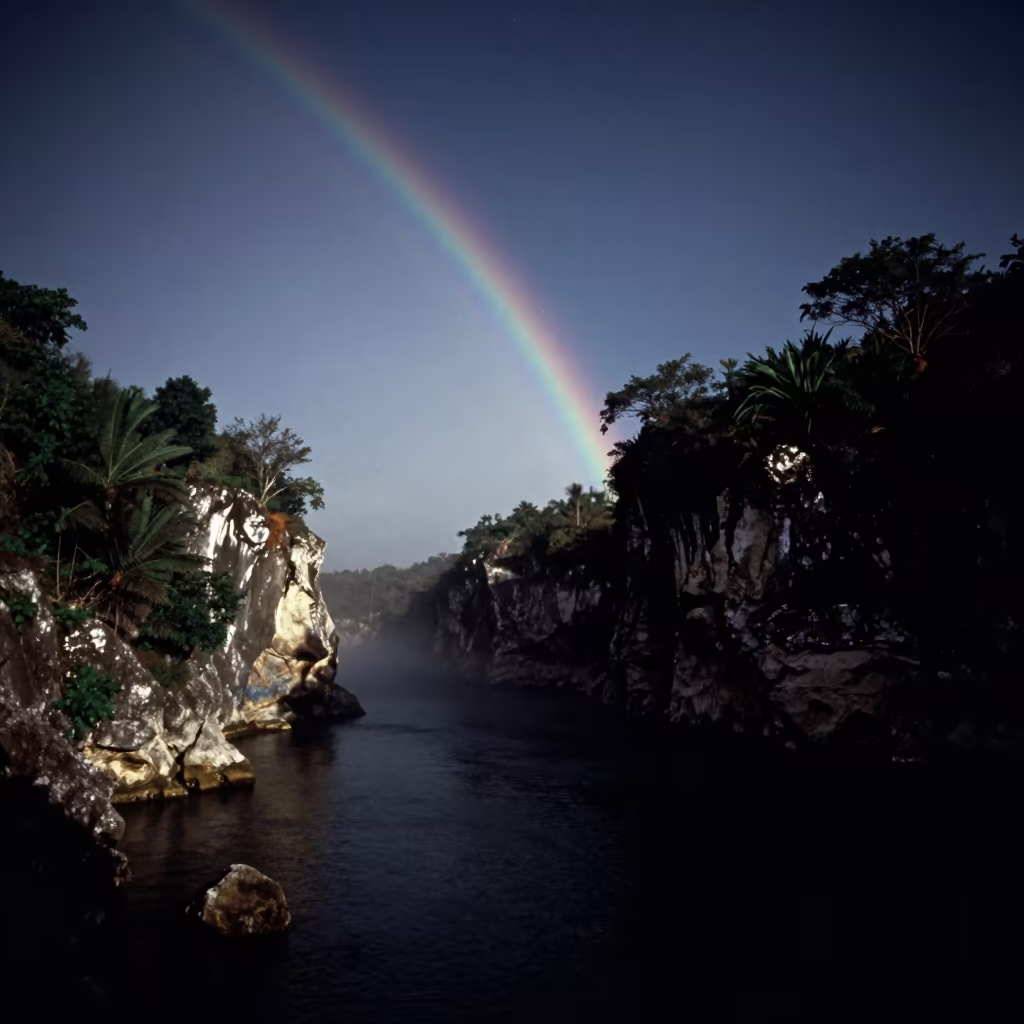 Lunar Rainbow Over Tropical Gorge Night in near Havana