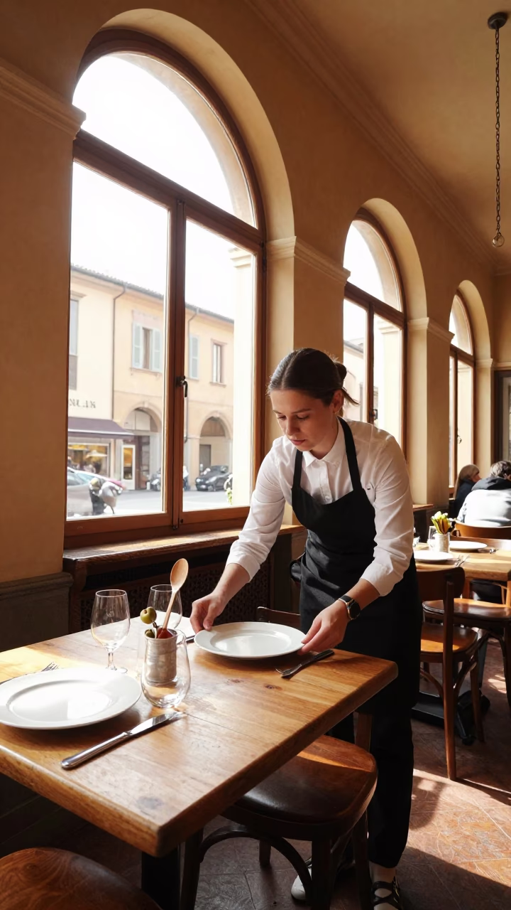 Lunch Break at Bologna Trattoria with Olive Wood Spoon and Pasta in in Bologna, Italy