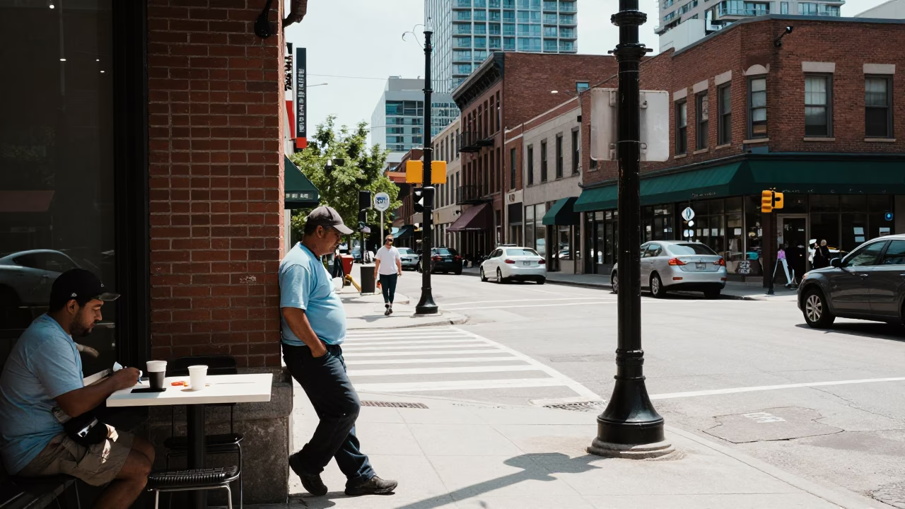 Lunch Break at The Flat Glare Of Noon Light in Toronto in in Toronto, Ontario, Canada