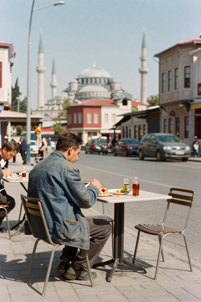 Lunch Break in Istanbul at The Flat Glare Of Noon Light in in Istanbul, Turkey