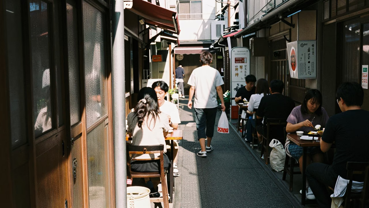 Lunch Break in Tokyo at The Flat Glare Of Noon Light in in Tokyo, Japan