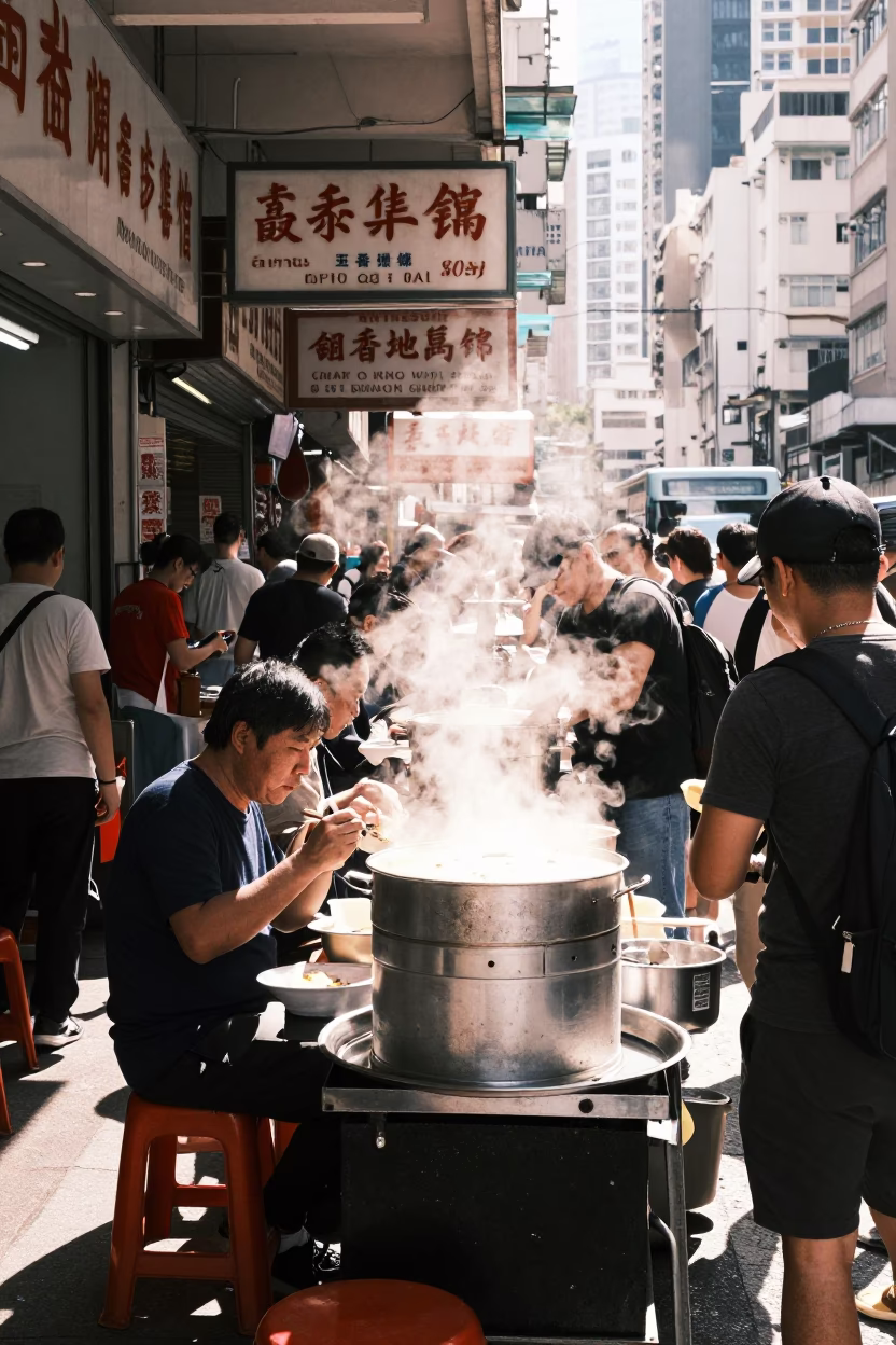 Lunch Crowd at The Flat Glare Of Noon Light in Hong Kong in in Hong Kong, Hong Kong