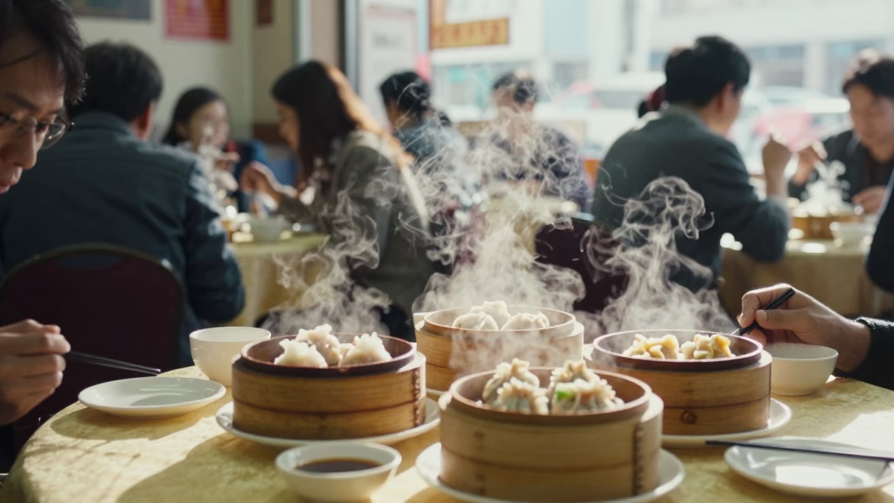 Lunch Scene in Hong Kong at The Late Morning Light in in Hong Kong, Hong Kong