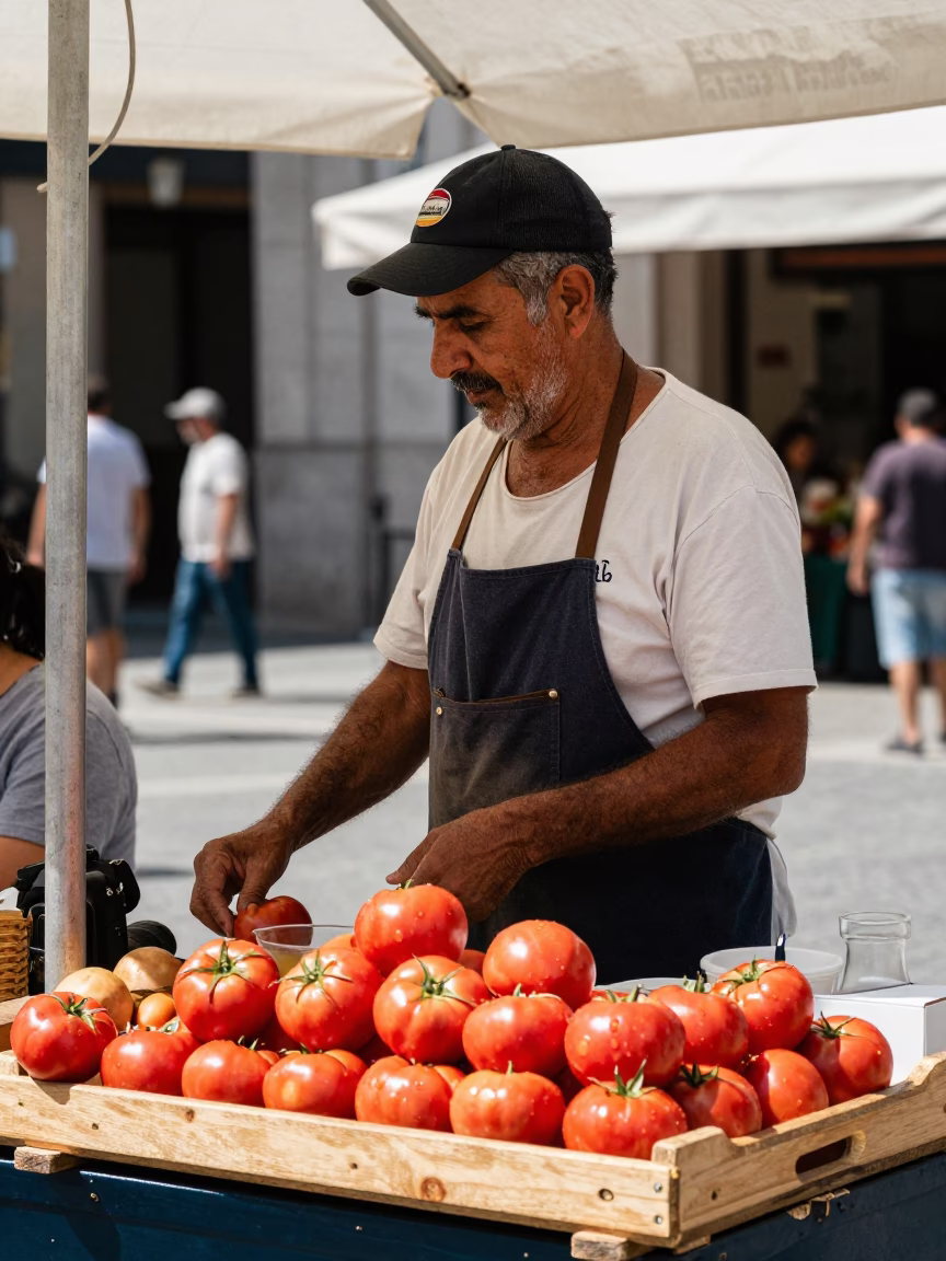 Lunch Scene in Madrid at The Flat Glare Of Noon Light in in Madrid, Spain