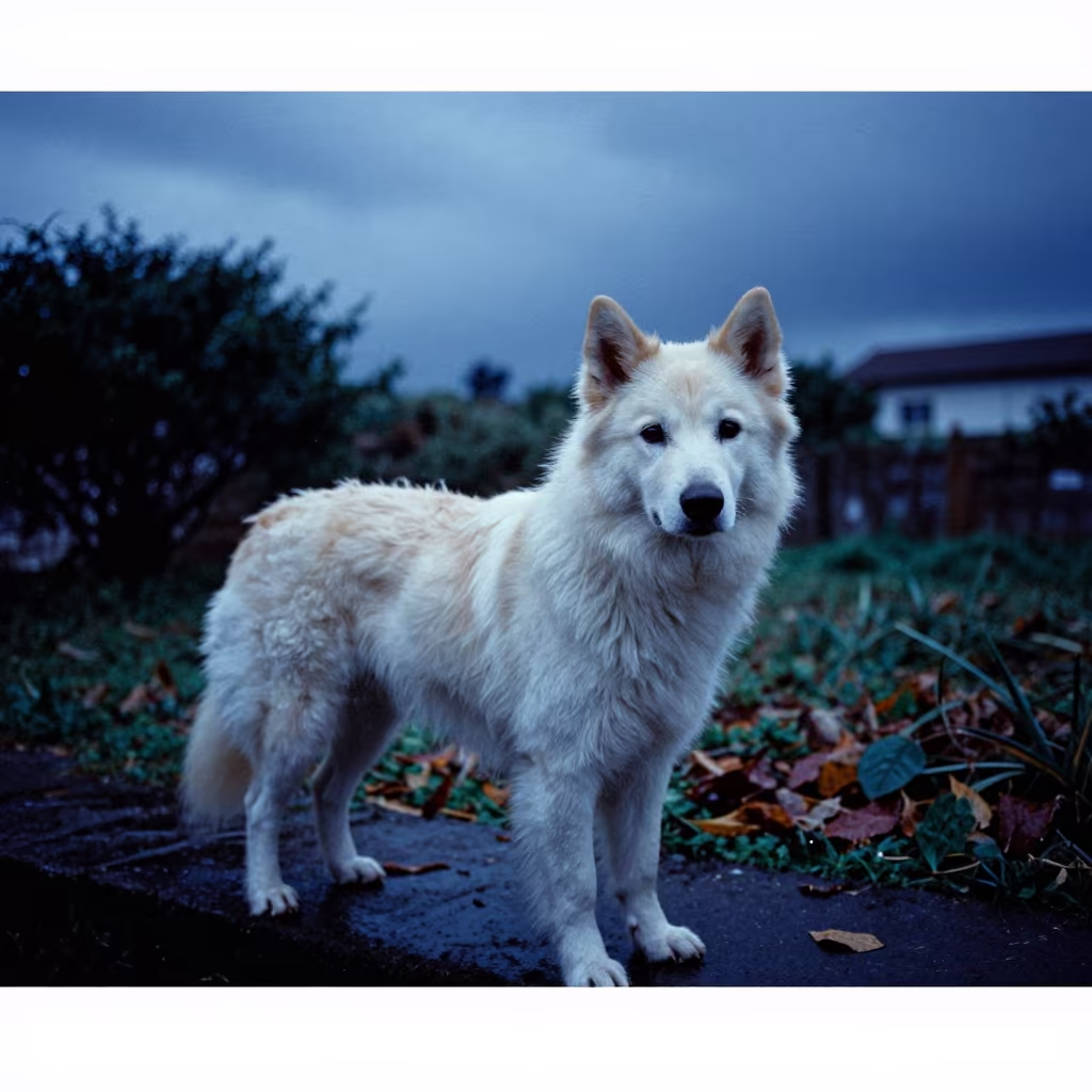 Lundehund Portrait Steel Blue Light Garden Edge in near a garden edge with soft morning light and an uncluttered background near Cabinda