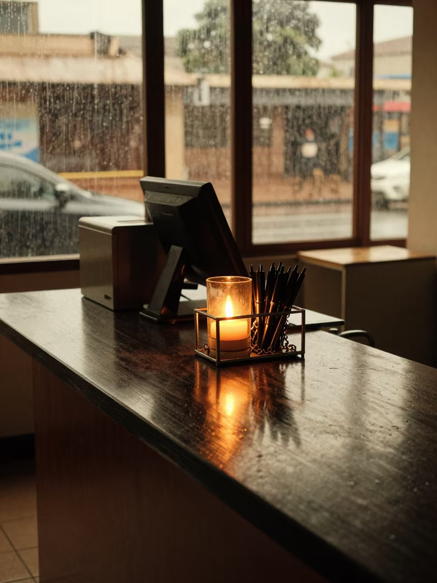 Lusaka Store Cash Wrap Pen Chain Reset in inside a storefront prepared for opening near Lusaka