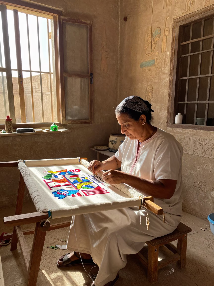 Luxor Artisan Working at Afternoon Light in in Luxor, Egypt