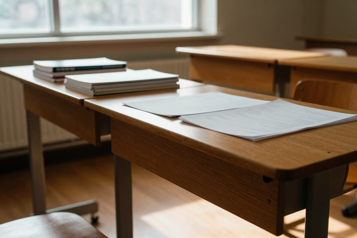 Luxor Classroom Exam Desk Morning Light in inside a quiet classroom in Luxor
