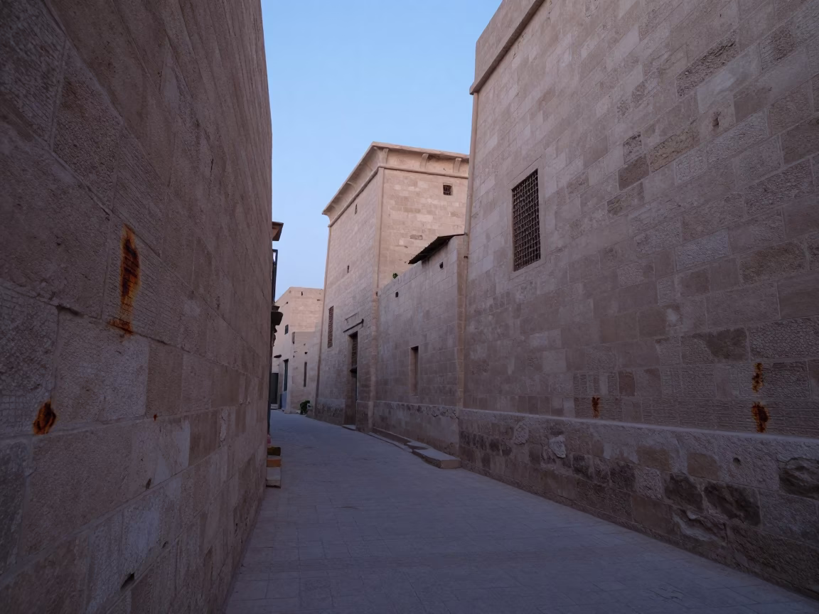 Luxor Egypt dawn street scene with limestone architecture and early morning light in in Luxor, Egypt
