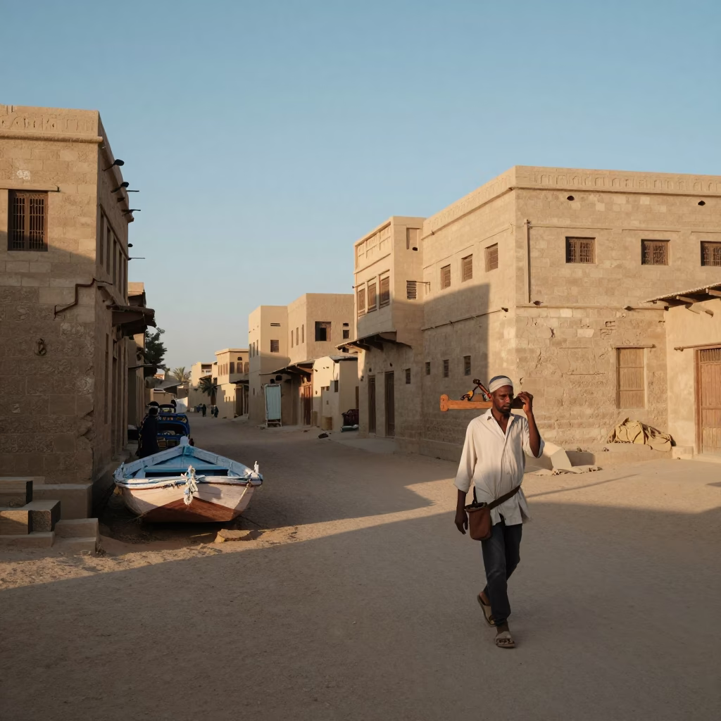 Luxor Egypt Dawn Street Scene with Traditional Boat and Local Commerce in in Luxor, Egypt