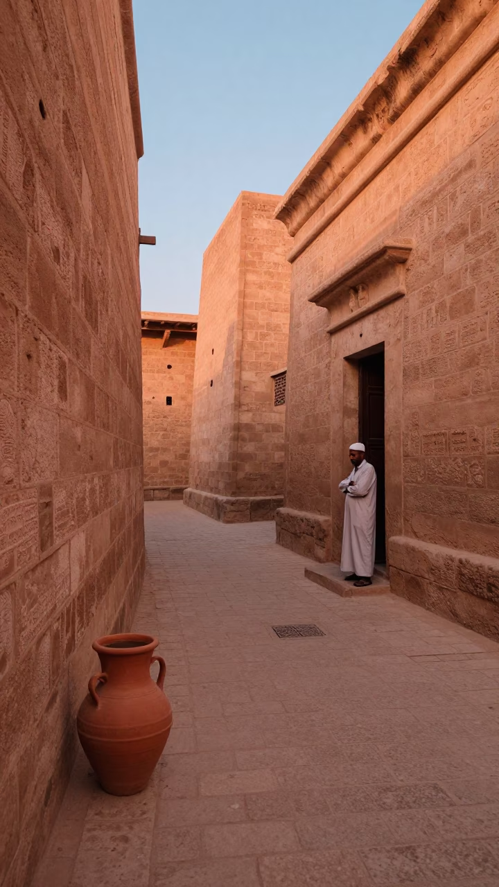Luxor Egypt Dusk Street Scene with Terracotta Pot and Oil Lamp in in Luxor, Egypt
