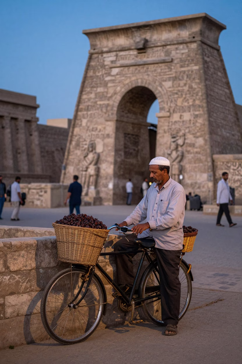 Luxor Egypt Early Evening Street Scene with Bicycle Basket and Signet Ring in in Luxor, Egypt