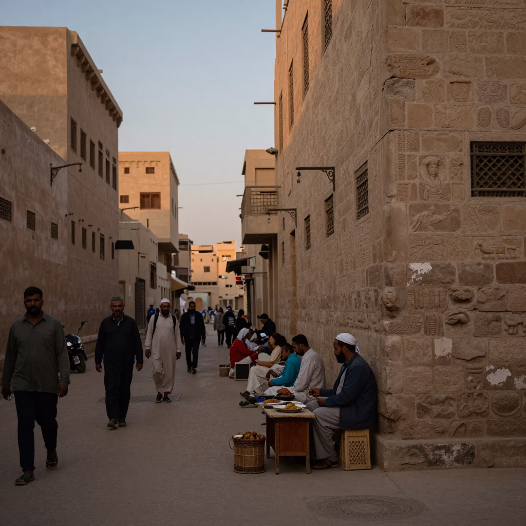 Luxor Egypt Early Evening Street Scene with Local Vendor and Tourists in in Luxor, Egypt