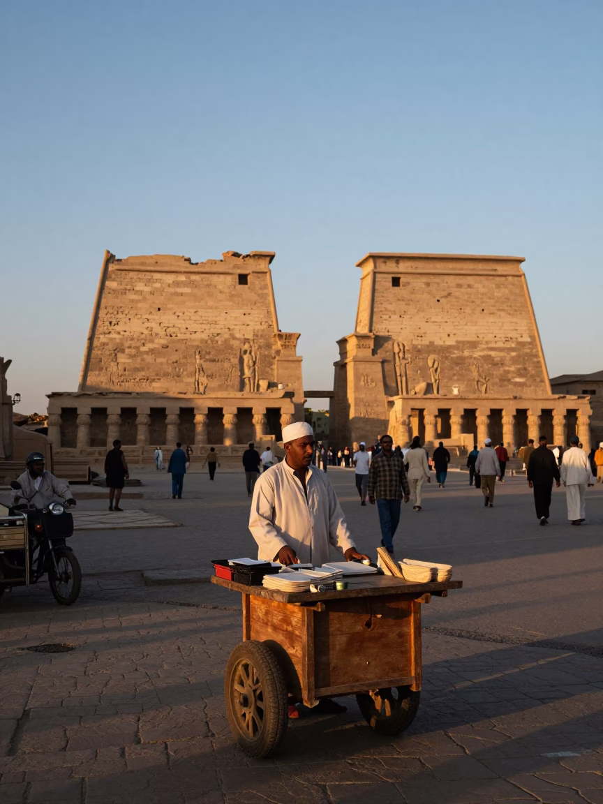 Luxor Egypt Early Evening Street Scene with Local Vendor and Traditional Items in in Luxor, Egypt