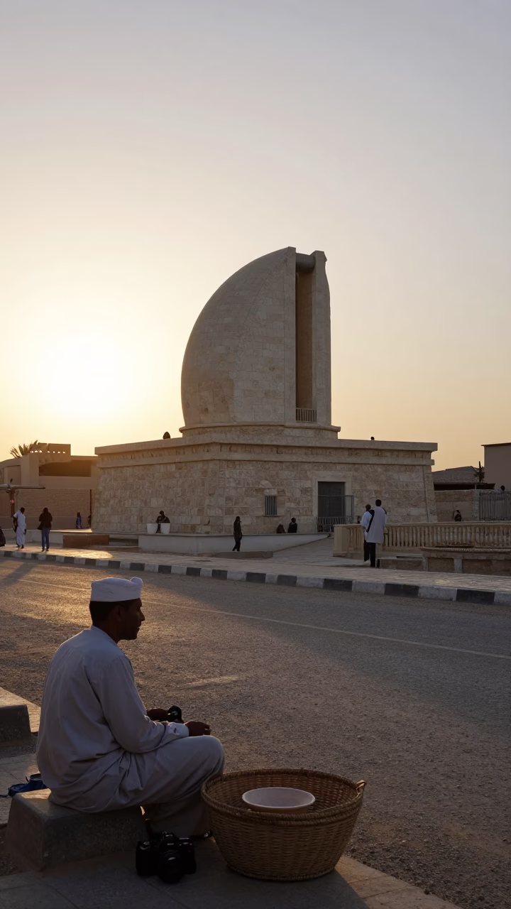Luxor Egypt Early Evening Street Scene with Stone Observatory and Local Life in in Luxor, Egypt