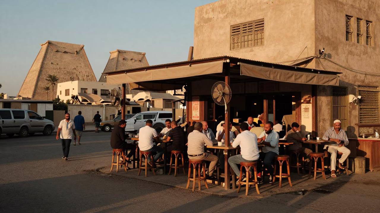 Luxor Egypt Early Evening Street Scene with Table Fan and Bar Stools in in Luxor, Egypt