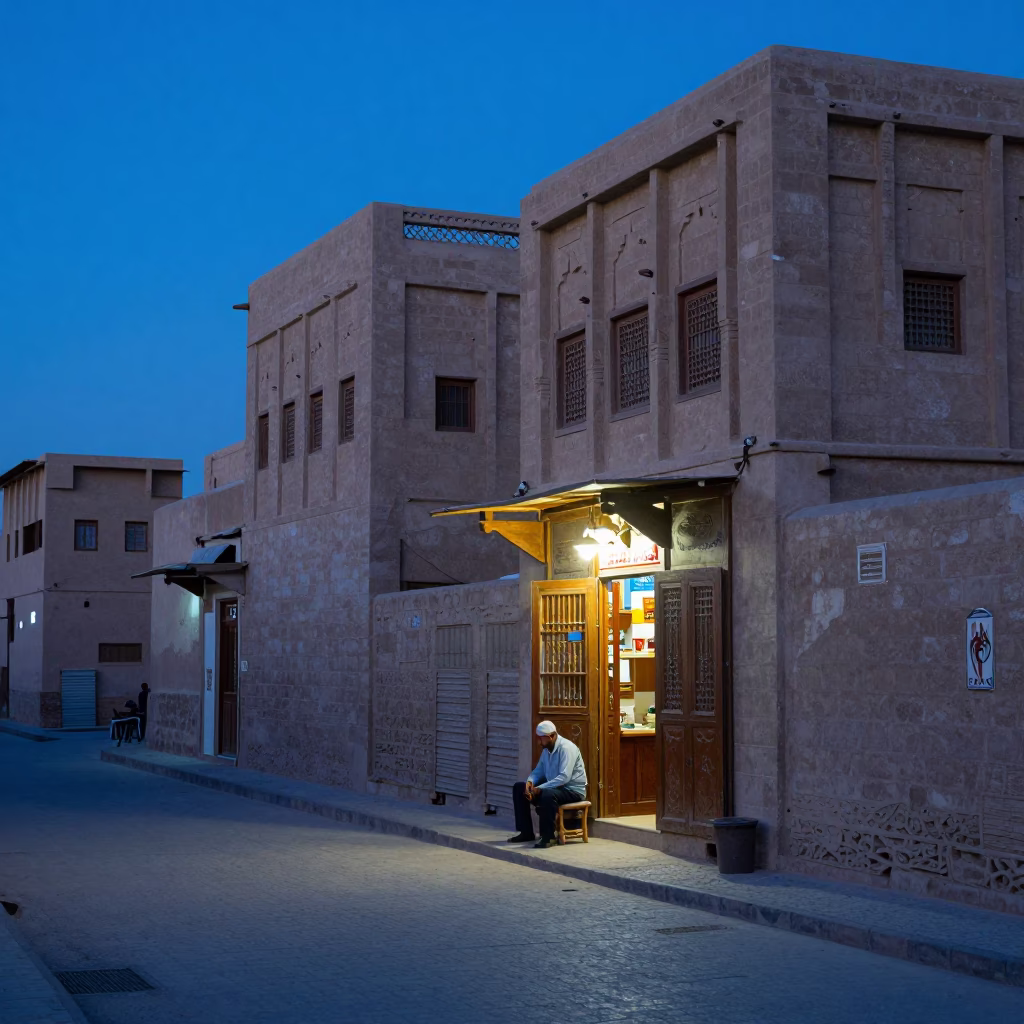 Luxor Egypt Evening Blue Hour Street Scene with Traditional Decor in in Luxor, Egypt
