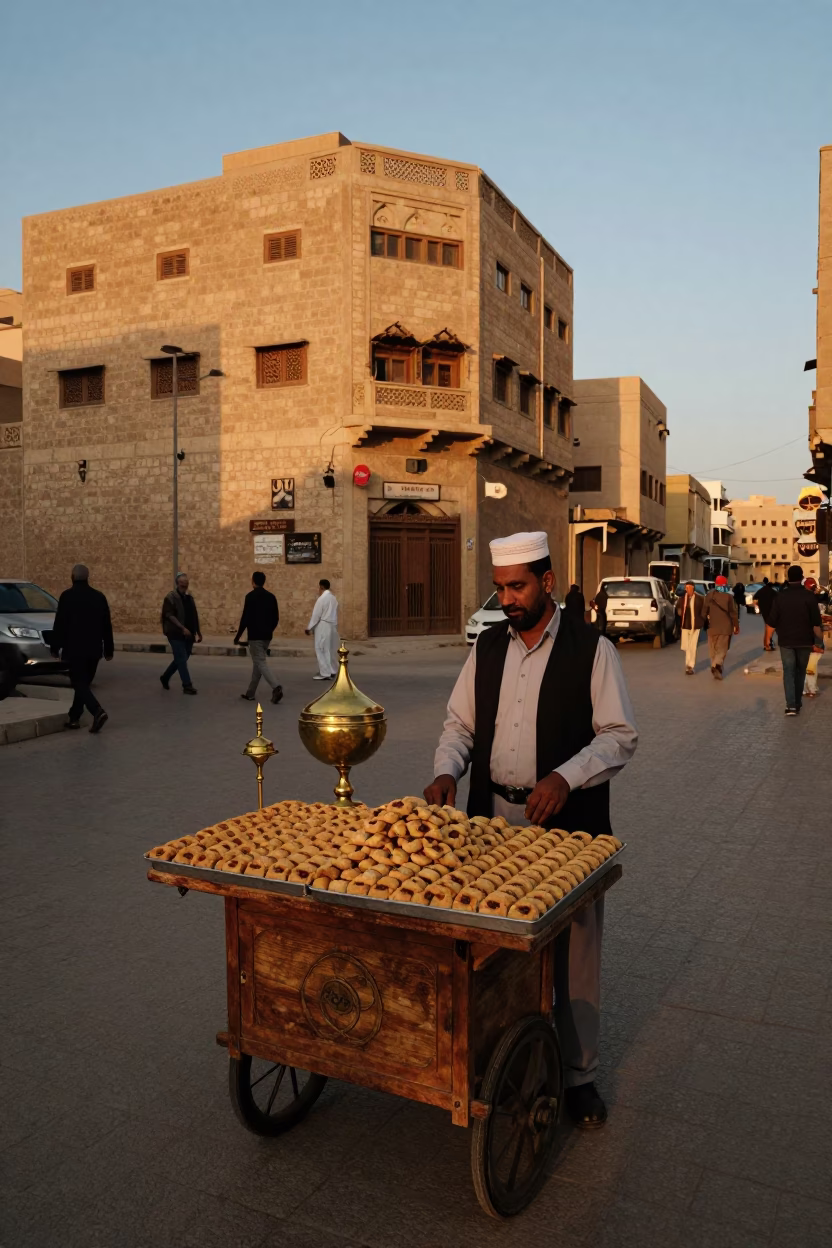 Luxor Egypt Evening Street Scene with Brass Decor and Local Commerce in in Luxor, Egypt