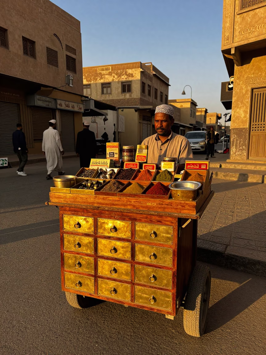 Luxor Egypt Evening Street Scene with Brass Hardware and Local Life in in Luxor, Egypt