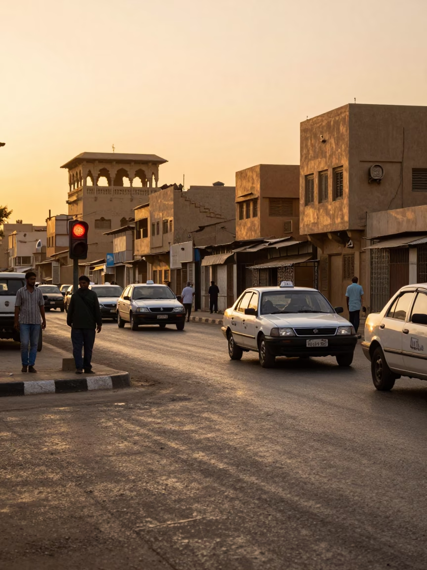 Luxor Egypt Evening Street Scene with Calm Traffic and Traditional Architecture in in Luxor, Egypt