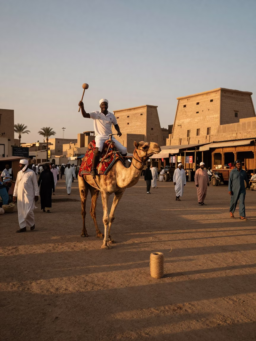 Luxor Egypt Evening Street Scene with Camel Mallet and Twine Latch Detail in in Luxor, Egypt