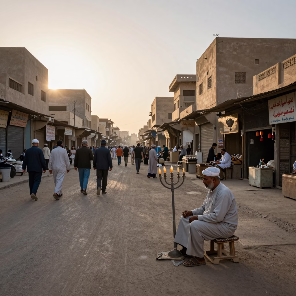 Luxor Egypt Evening Street Scene with Candlestick Seller and Tourists in in Luxor, Egypt