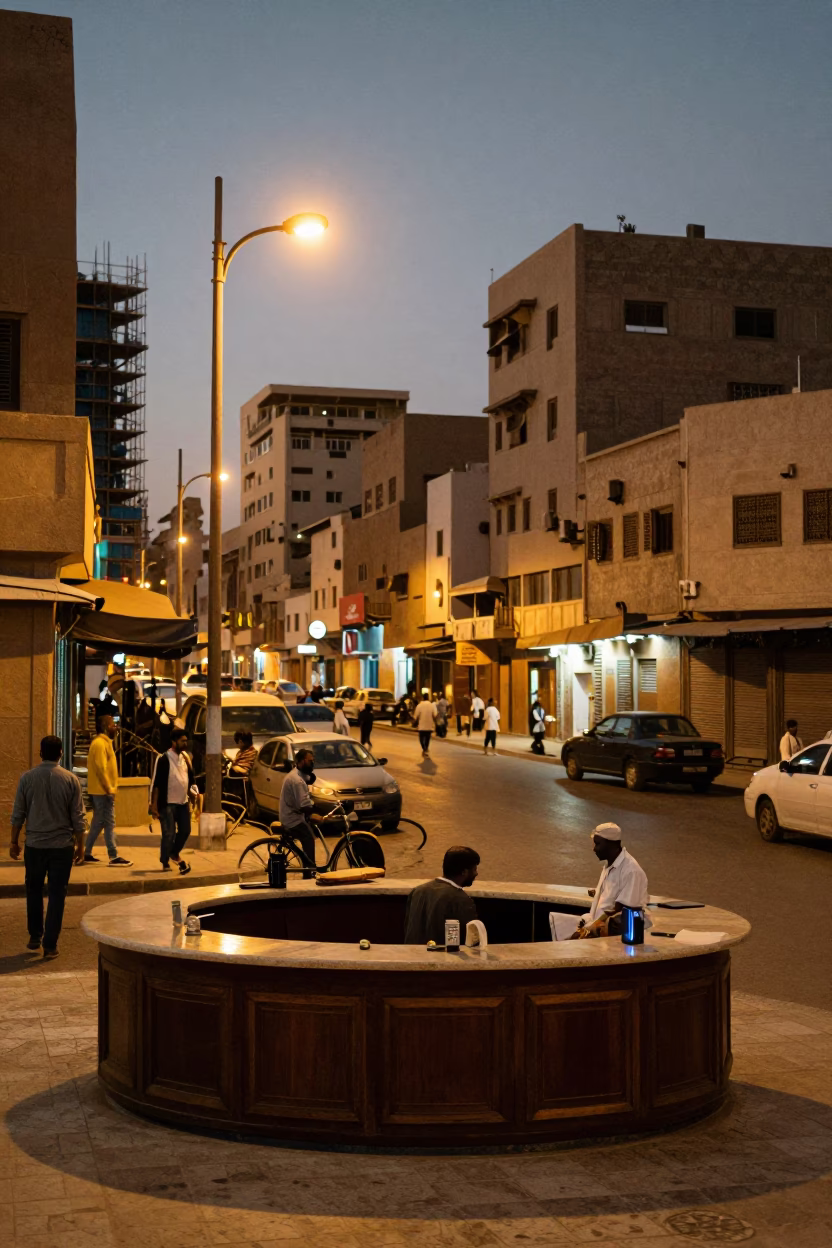 Luxor Egypt Evening Street Scene with Hotel Reception and Construction Activity in in Luxor, Egypt