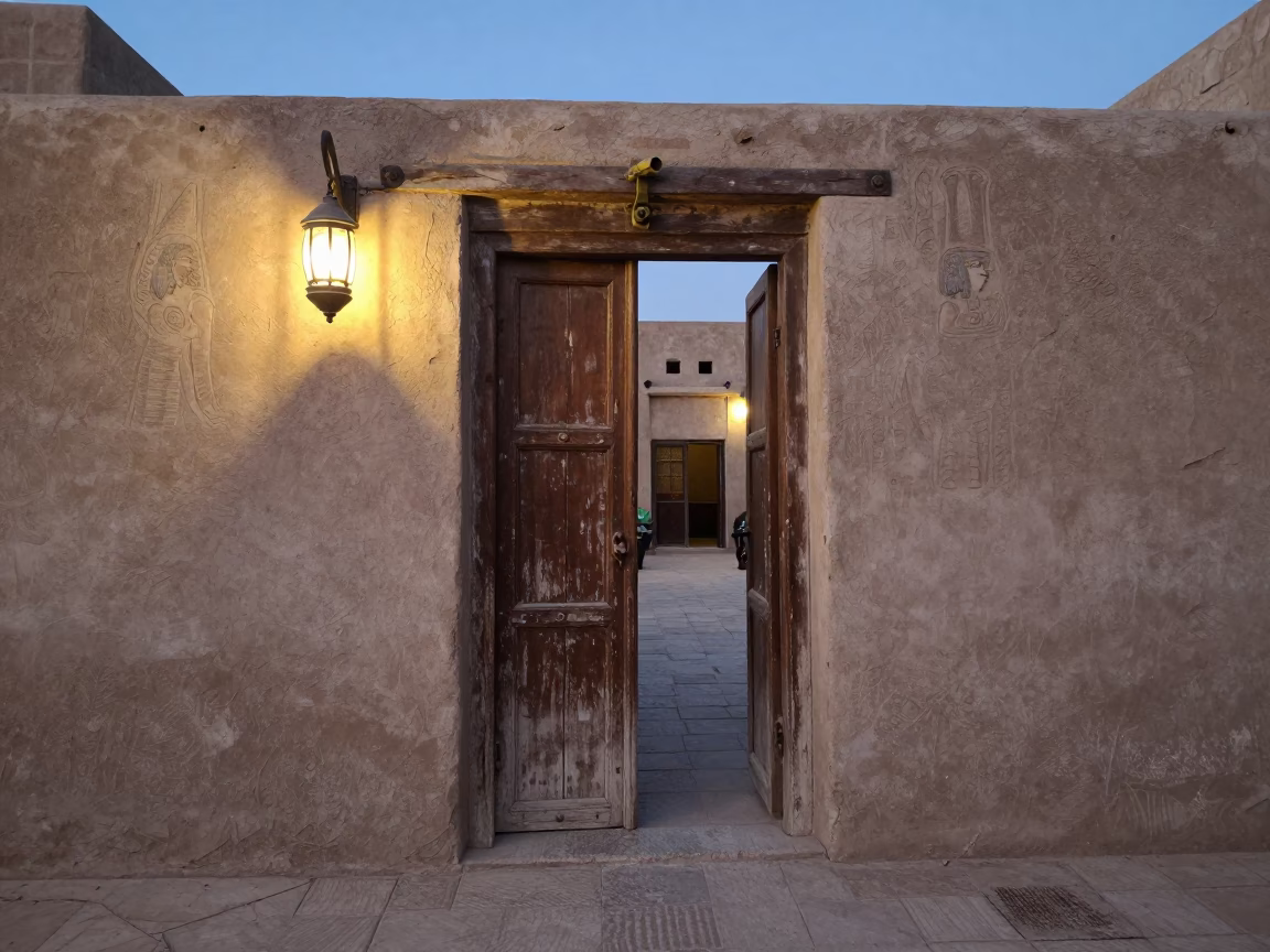 Luxor Egypt Evening Street Scene with Lantern and Brass Latch in in Luxor, Egypt