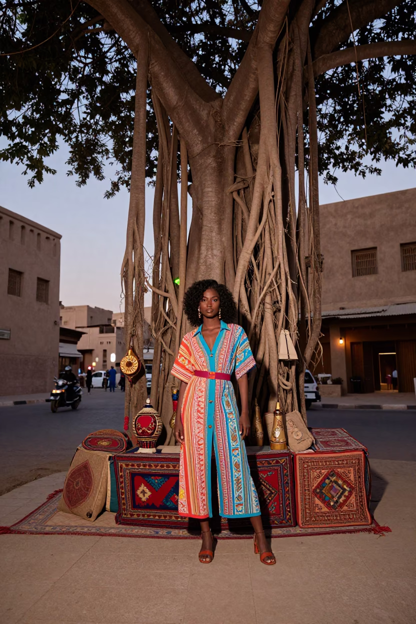Luxor Egypt Evening Street Scene with Model and Traditional Decor in in Luxor, Egypt