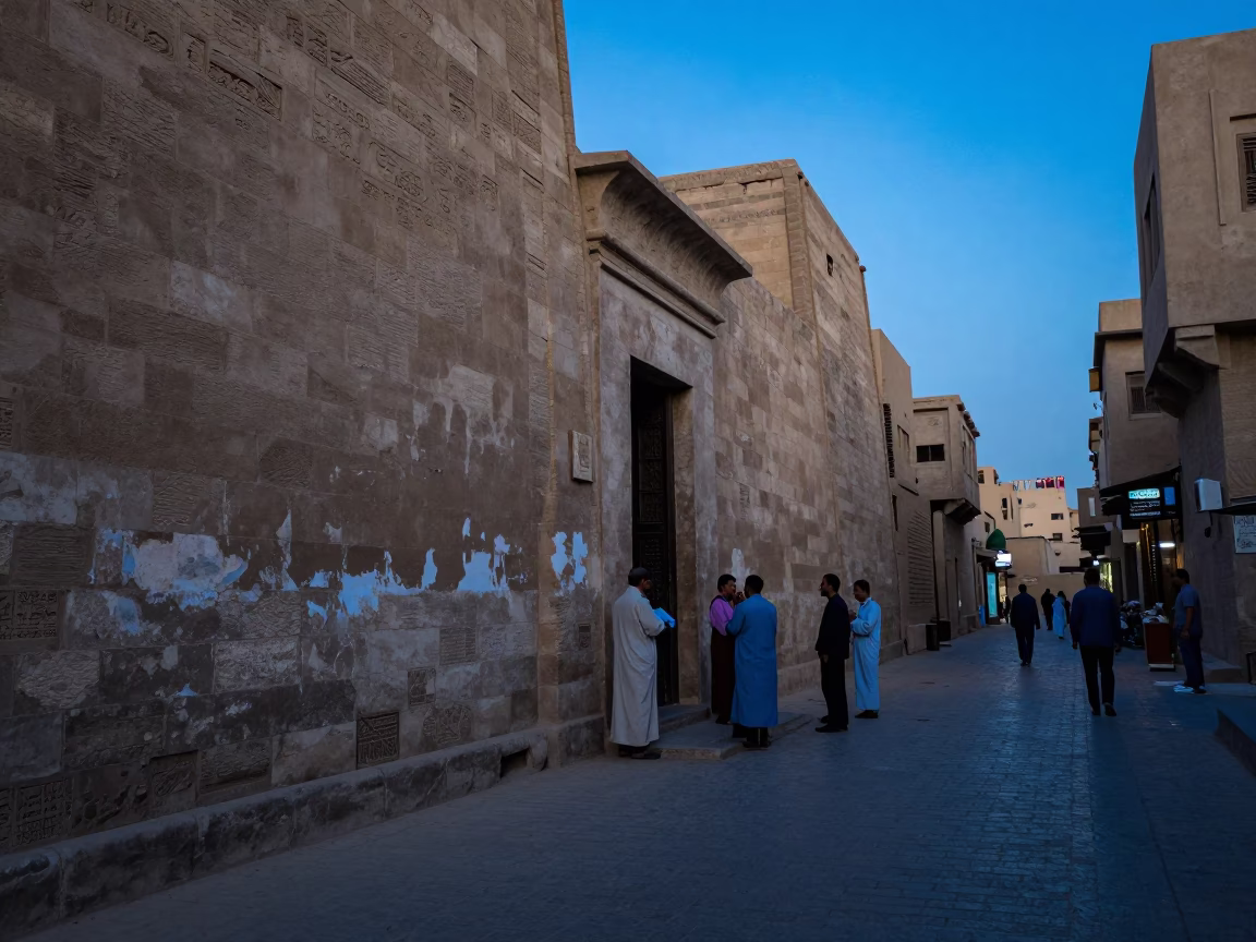 Luxor Egypt Evening Street Scene with Smudged Wall and Local Interaction in in Luxor, Egypt