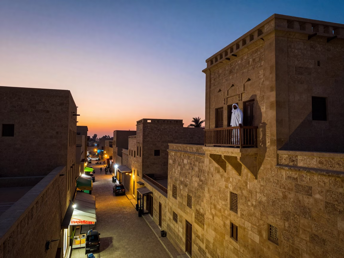 Luxor Egypt Evening Street Scene With Stone Architecture And Local Life in in Luxor, Egypt